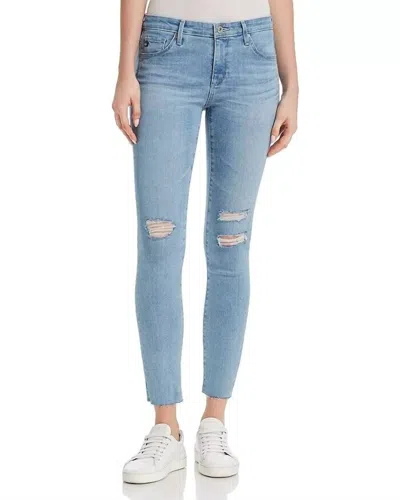 Ag Ankle Torn Raw Hem Mid-rise Skinny Jeans In Blue
