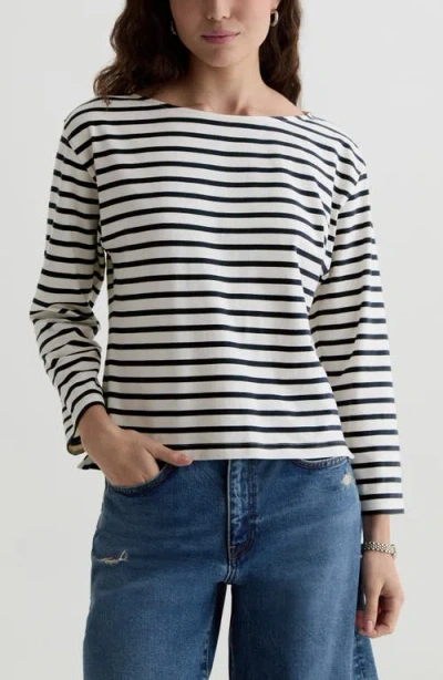 Ag Annie Stripe Stretch Cotton T-shirt In White