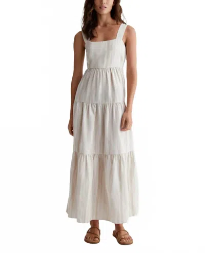 Ag Audree Relaxed Linen Maxi Dress In Brush Strokes Beige Multi In White
