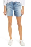 Ag Ex-boyfriend Distressed Raw Hem Mid Length Denim Shorts In 22 Years Succession