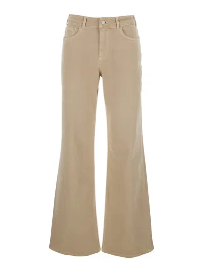 Ag Beige Palazzo Jeans With Logo Patch On The Rear In Denim Woman