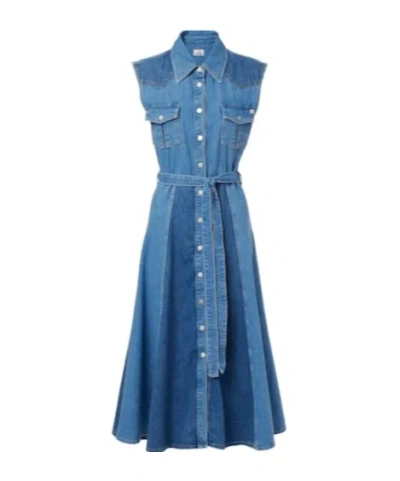Ag Belted Paneled Denim Midi Dress In Blue