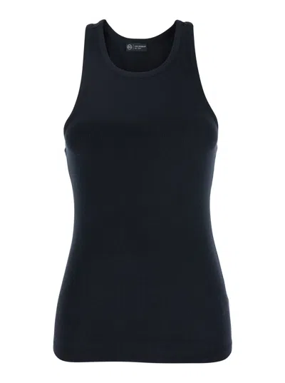 Ag Black Top With Logo Printed On The Back In Modal Blend Woman