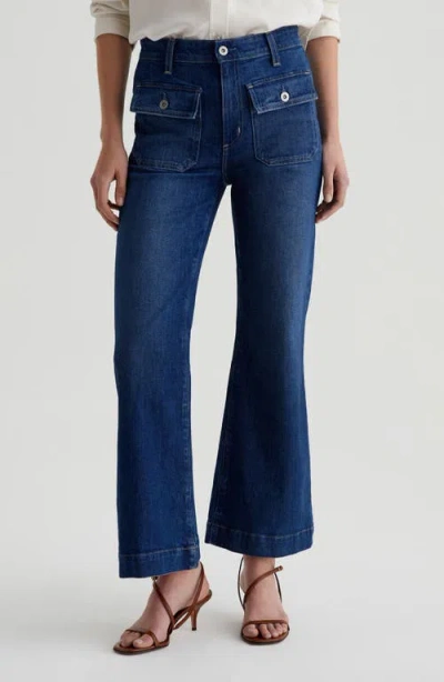 Ag Bonnie Flap Pockets Crop Flare Leg Jeans In Shallow