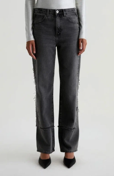 Ag Brinley Fray Edge High Waist Straight Leg Jeans In Black