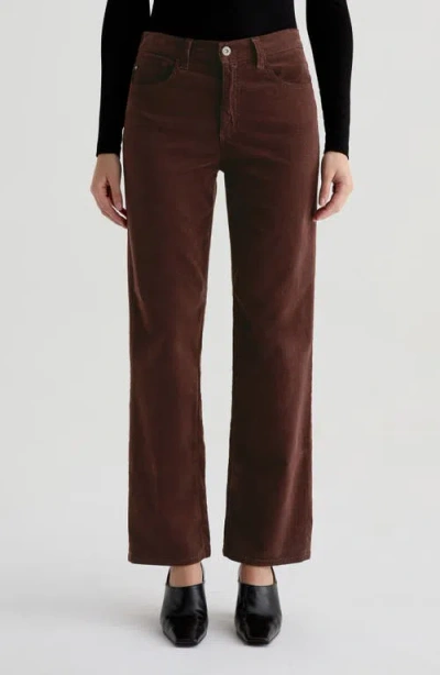 Ag Brinley Mid Rise Straight Leg Corduroy Pants In Brown
