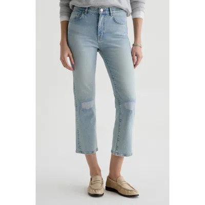 Ag Brinley Rip & Repair Mid Rise Straight Leg Jeans In Blue
