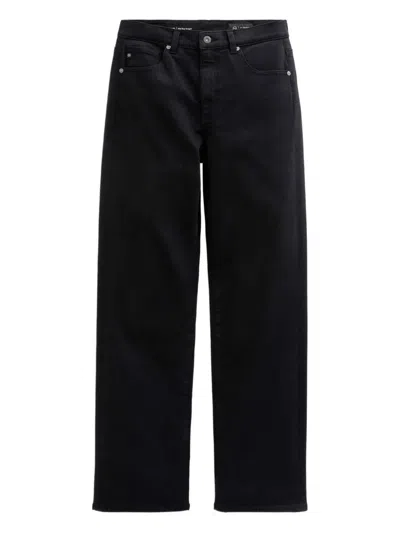 Ag Wide Leg Denim Trousers With Belt Loops In Black
