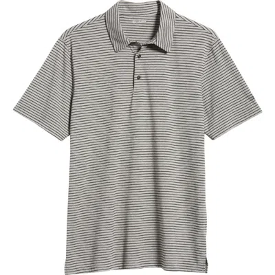 Ag Bryce Stripe Cotton Polo In Heather Grey/true Black