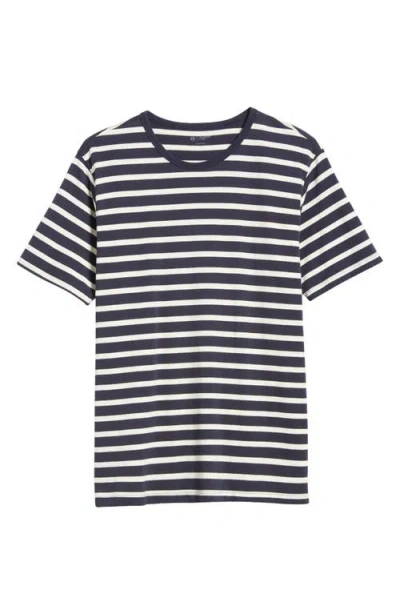 Ag Bryce Stripe Crewneck T-shirt In Deep Navy/ Ivory Dust