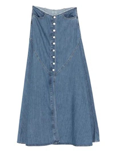 Ag Button-front Denim Skirt In Blue