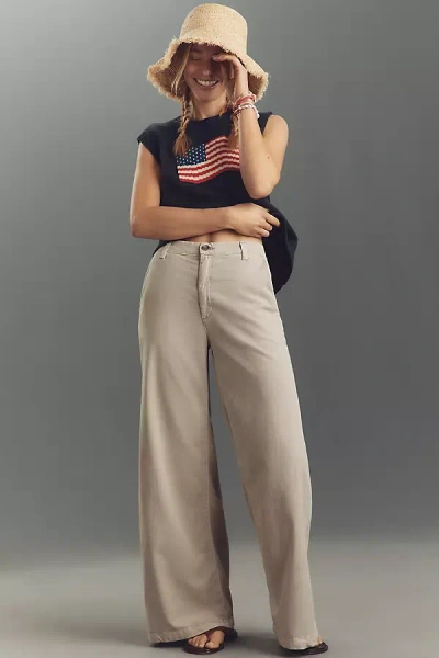 Ag Caden Wide-leg Trouser Pants In Nude