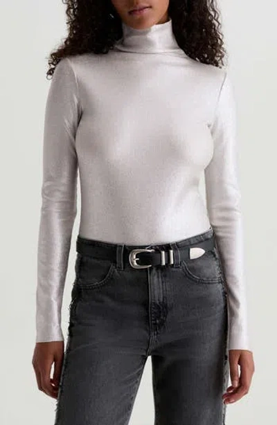 Ag Chels Metallic Rib Turtleneck Sweater In White