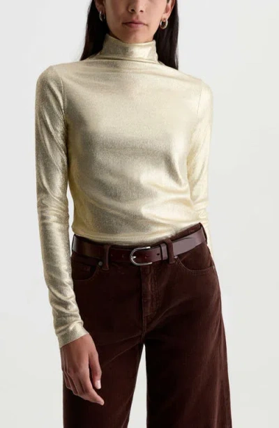 Ag Chels Metallic Rib Turtleneck Sweater In Gold