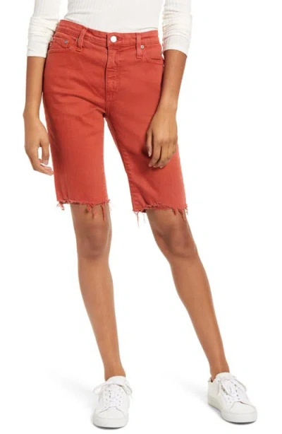 Ag Chrissy Frayed Hem Bermuda Shorts In Burgundy