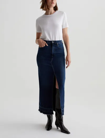 Ag Davina Front Slit Denim Midi Skirt In Midnight Sun