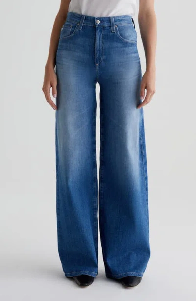 Ag Melinda Pleated Wide Leg Jeans In Blue