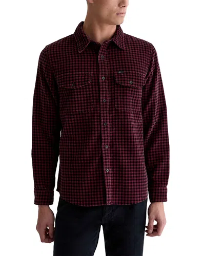 Ag Evening Smoke Cotton Gingham Pocket Shirt In Burgundy