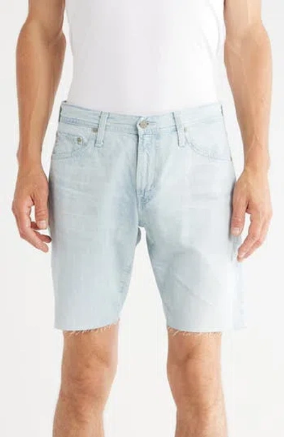 Ag Everett Raw Hem Slim Straight Leg Denim Shorts In Blue