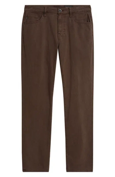 Ag Everett Slim Straight Leg Cotton & Linen Blend Jeans In Brown