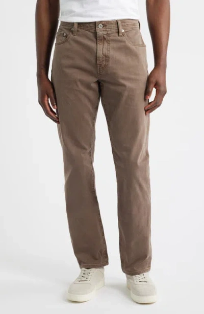 Ag Everett Stretch Sateen Slim Straight Pants In Brown