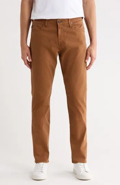 Ag Everett Stretch Sateen Slim Straight Pants In Caramel