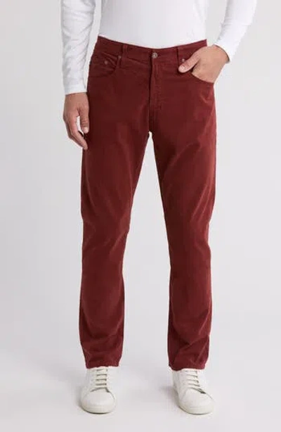 Ag Everett Sueded Stretch Sateen Slim Straight Leg Pants In Dark Sangria