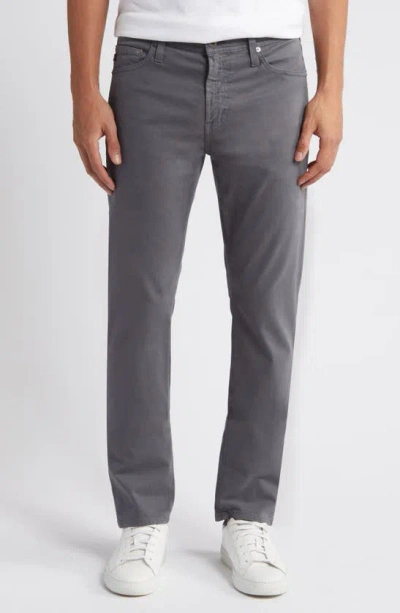 Ag Everett Sueded Stretch Sateen Slim Straight Leg Pants In Folkestone Grey