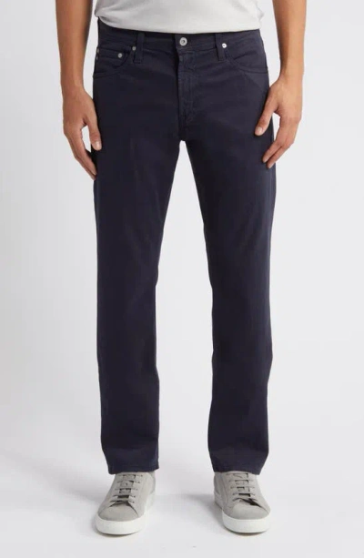 Ag Everett Sueded Stretch Sateen Slim Straight Leg Trousers In New Navy