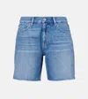 Ag Ex-boyfriend Distressed Raw Hem Mid Length Denim Shorts In Blue