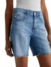 Ag Ex-boyfriend Distressed Raw Hem Mid Length Denim Shorts In Blue