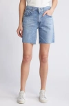 Ag Ex-boyfriend Distressed Raw Hem Mid Length Denim Shorts In 19 Years Suburbia
