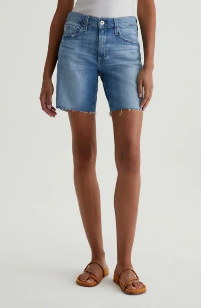 Ag Ex-boyfriend Distressed Raw Hem Mid Length Denim Shorts In 20 Years Duplicity