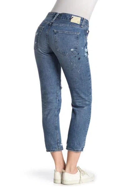 Ag Ex-boyfriend Distressed Slim Crop Jeans In Blue