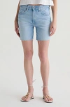 Ag Ex-boyfriend Raw Hem Mid Length Denim Shorts In Blue