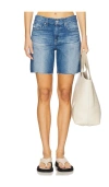 Ag Ex-boyfriend Distressed Raw Hem Mid Length Denim Shorts In 鸢尾花蓝