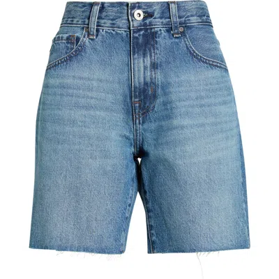 Ag Ex-boyfriend Distressed Raw Hem Mid Length Denim Shorts In Multi