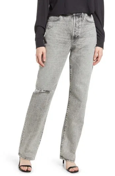 Ag Ezzra Ripped High Waist Relaxed Straight Leg Jeans In Gray
