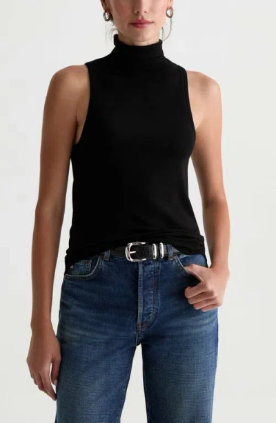 Ag Faey Mock Neck Ribbed Tank In Black