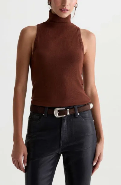 Ag Faey Mock Neck Ribbed Tank In Chestnut