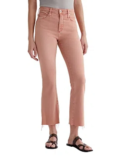 Ag Farrah High Waist Raw Hem Crop Bootcut Jeans In Sulfur Pink Peach