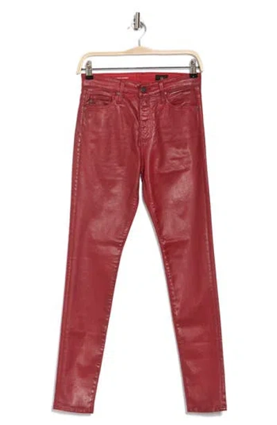 Ag Farrah High Waist Coated Skinny Jeans In Rich Scarlet