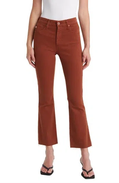 Ag Farrah High Waist Raw Hem Crop Bootcut Jeans In Spiced Maple
