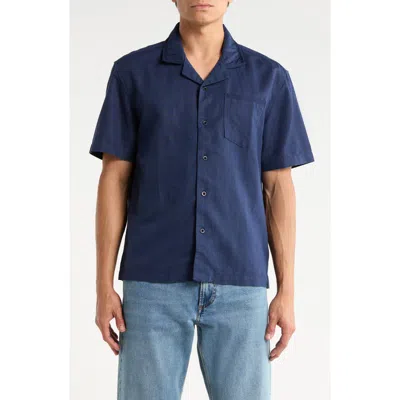 Ag Foster Linen & Cotton Camp Shirt In Blue