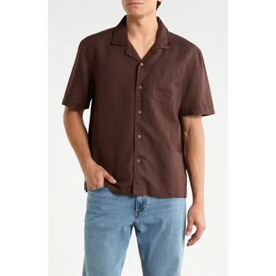 Ag Foster Linen & Cotton Camp Shirt In Brown