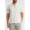 Ag Foster Stripe Linen & Cotton Camp Shirt In White/grey Stripe