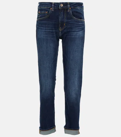 Ag Girlfriend Mid-rise Slim Jeans In Blue