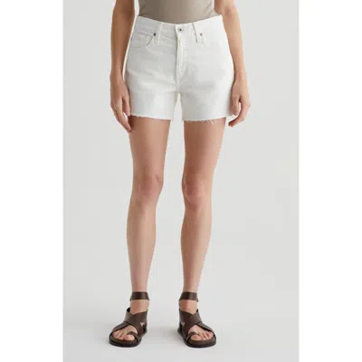 Ag Halle High Waist Raw Hem Denim Shorts In Powder Destructed