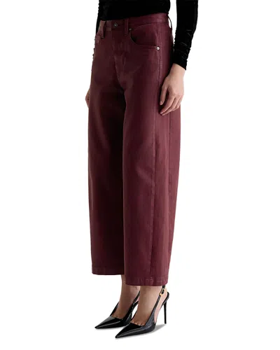 Ag Hattie Coated High Rise Crop Barrel Jeans In Winery In Burgundy