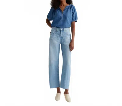 Ag Hattie Cotton Raw-edge Wide-leg Crop Jeans In Sunrise In Pink